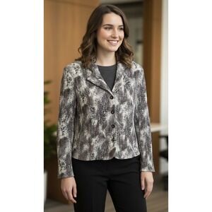 UBU Womens Med Reversible Crinkle Ruched‎ Jacket Blazer Animal Print/ Black
